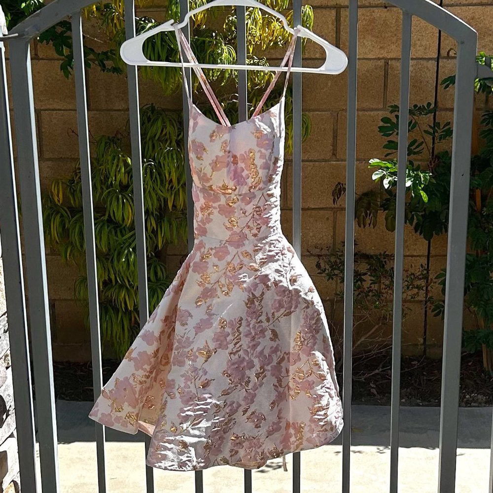 B Darlin Ivory Pink and Gold Flowers Dress